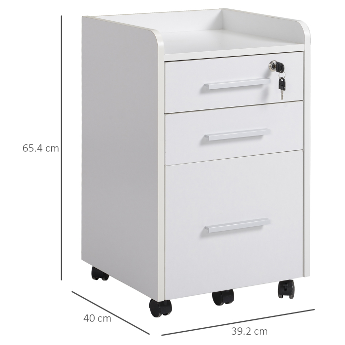  Comoda Birou 3 Sertare - Cu Etajera & 5 Roti, Alb Modern [3]