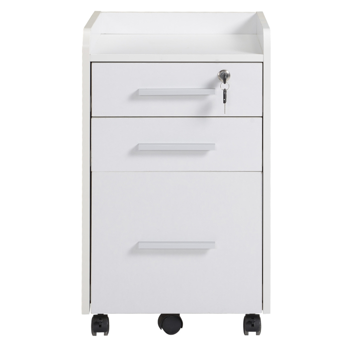  Comoda Birou 3 Sertare - Cu Etajera & 5 Roti, Alb Modern [4]