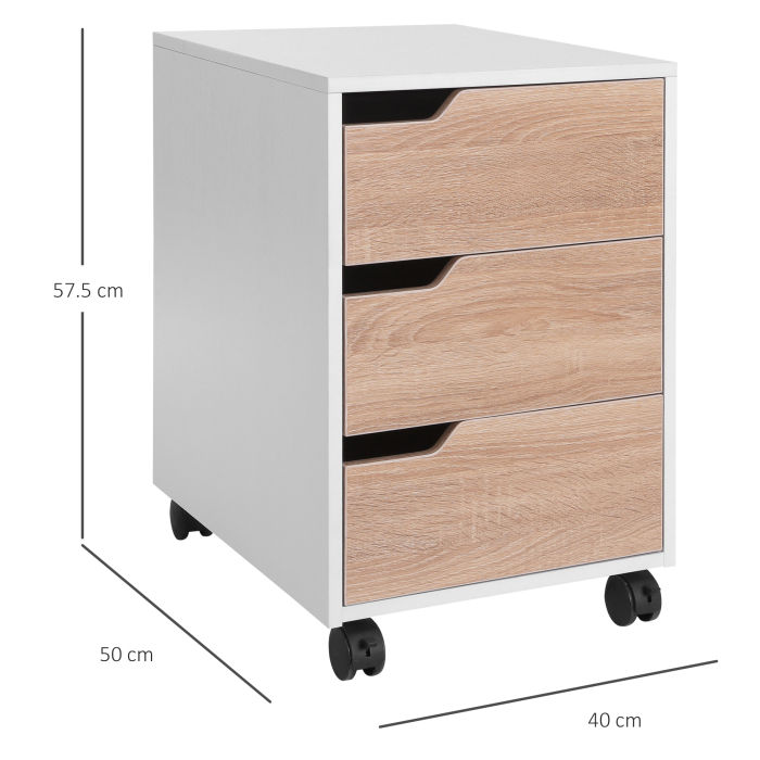  Comoda Birou - 3 Sertare, Roti, Alb si Lemn [3]
