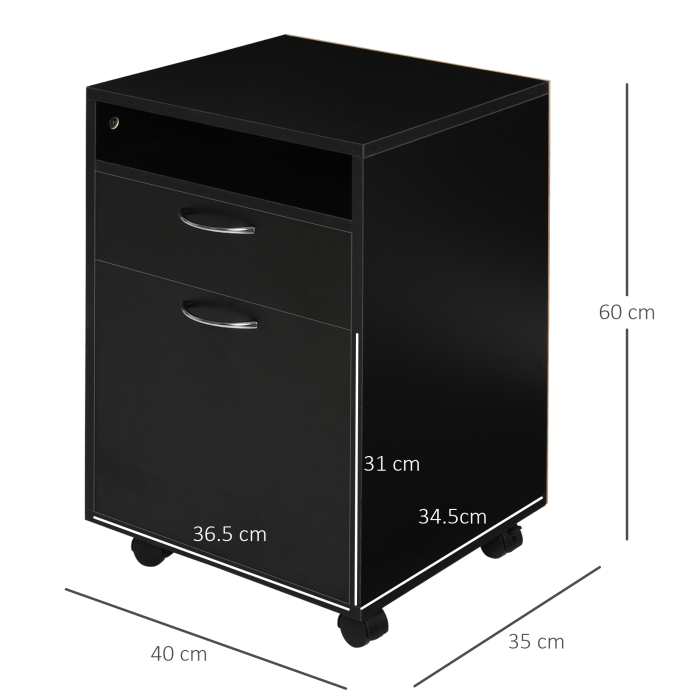  Comoda Birou Neagra - 2 Sertare & 4 Roti Pivotante [3]