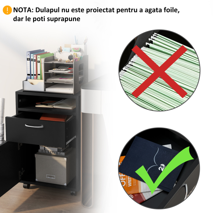  Comoda Birou Neagra - 2 Sertare & 4 Roti Pivotante [7]