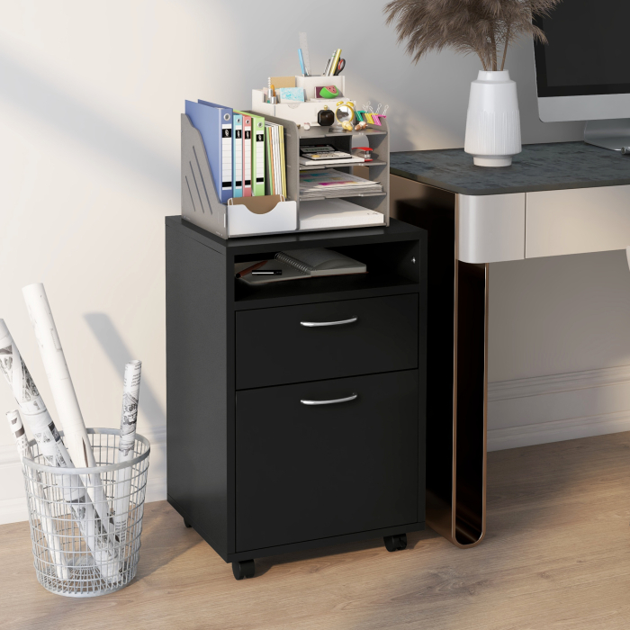  Comoda Birou Neagra - 2 Sertare & 4 Roti Pivotante [2]