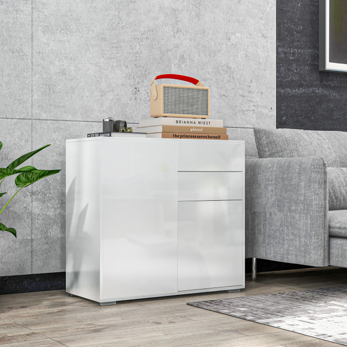  Comoda cu 2 dulapuri si 2 sertare, 79x36x74cm, alb lucios [2]