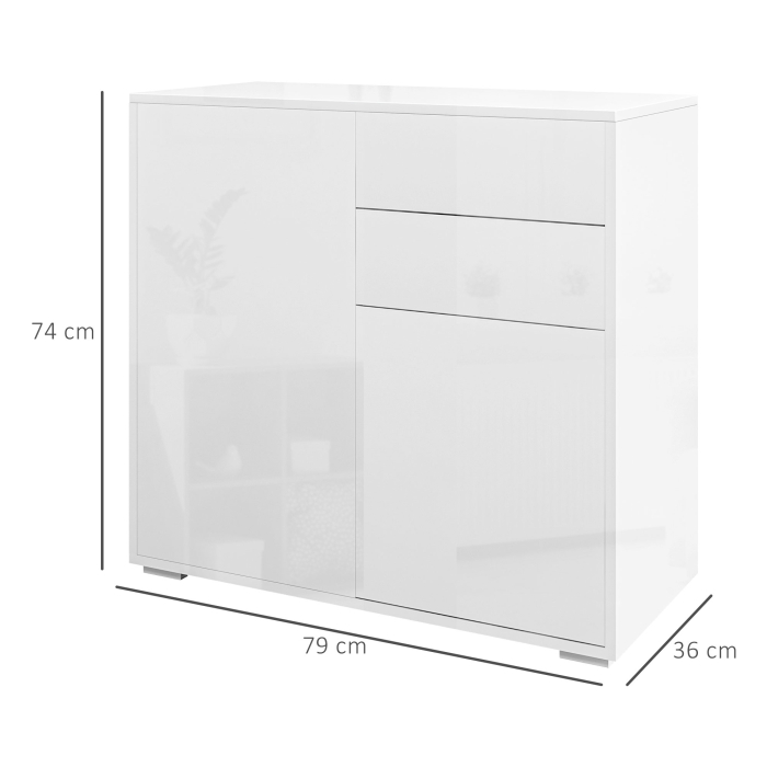  Comoda cu 2 dulapuri si 2 sertare, 79x36x74cm, alb lucios [3]