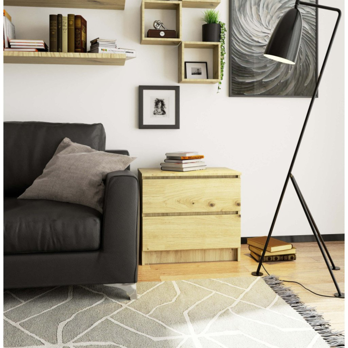 Comoda cu 2 sertare din PAL laminat 16 mm, 60x40x55 cm, stejar artisan [4]