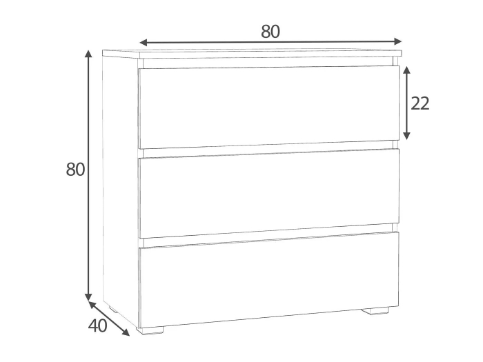 Comoda cu 3 sertare NEO 80, 80x40x80 cm, finisaj alb mat [4]