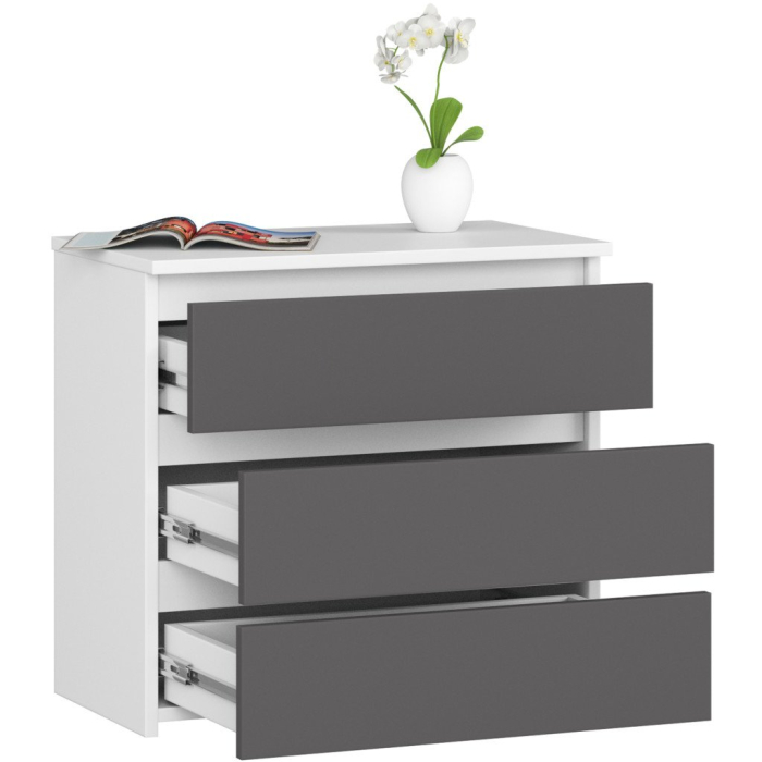 Comoda cu 3 sertare, PAL laminat 16 mm, 60x35x57 cm, alb si gri [3]