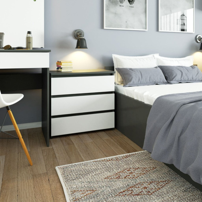 Comoda cu 3 sertare, PAL laminat 16 mm, 60x35x57 cm, gri si alb [4]