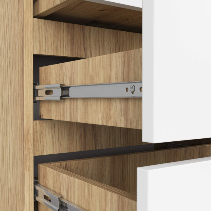 Comoda cu 3 sertare, PAL laminat 16 mm, 60x35x57 cm, stejar artisan si alb [5]