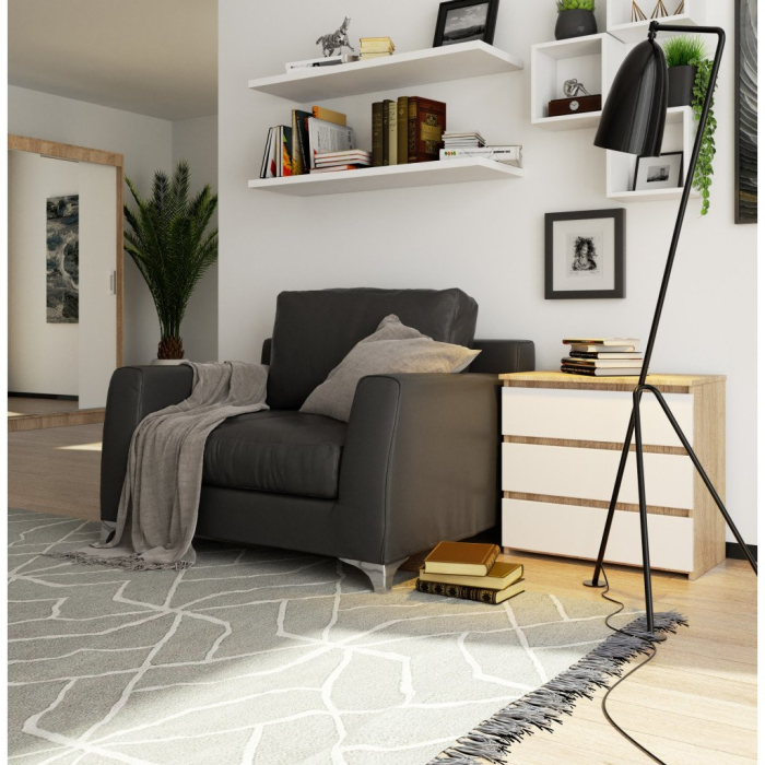 Comoda cu 3 sertare, PAL laminat 16 mm, 60x35x57 cm, stejar sonoma si alb [5]