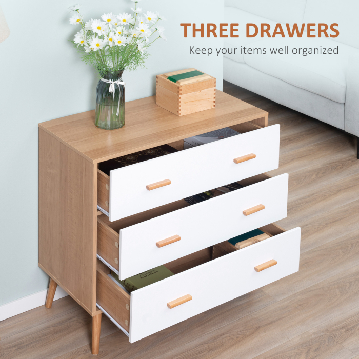  Comoda cu 3 Sertare pentru Sufragerie si Dormitor, Comoda Moderna din Lemn, 80x39x80 cm, Alb [4]