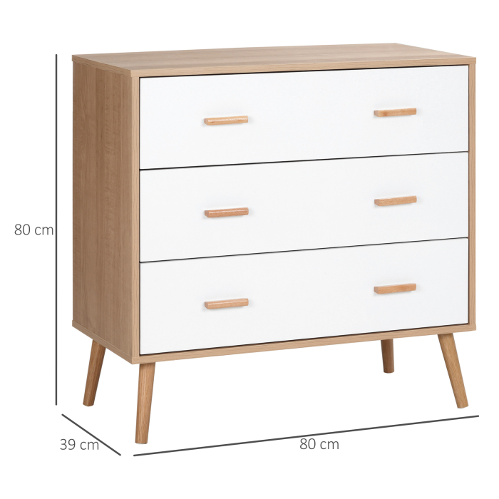  Comoda cu 3 Sertare pentru Sufragerie si Dormitor, Comoda Moderna din Lemn, 80x39x80 cm, Alb [3]