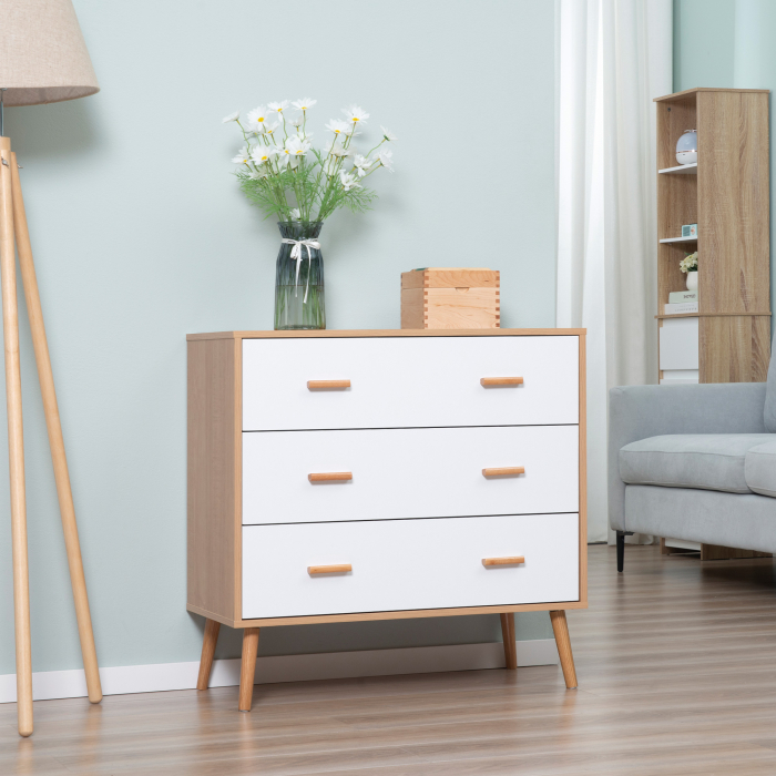  Comoda cu 3 Sertare pentru Sufragerie si Dormitor, Comoda Moderna din Lemn, 80x39x80 cm, Alb [2]
