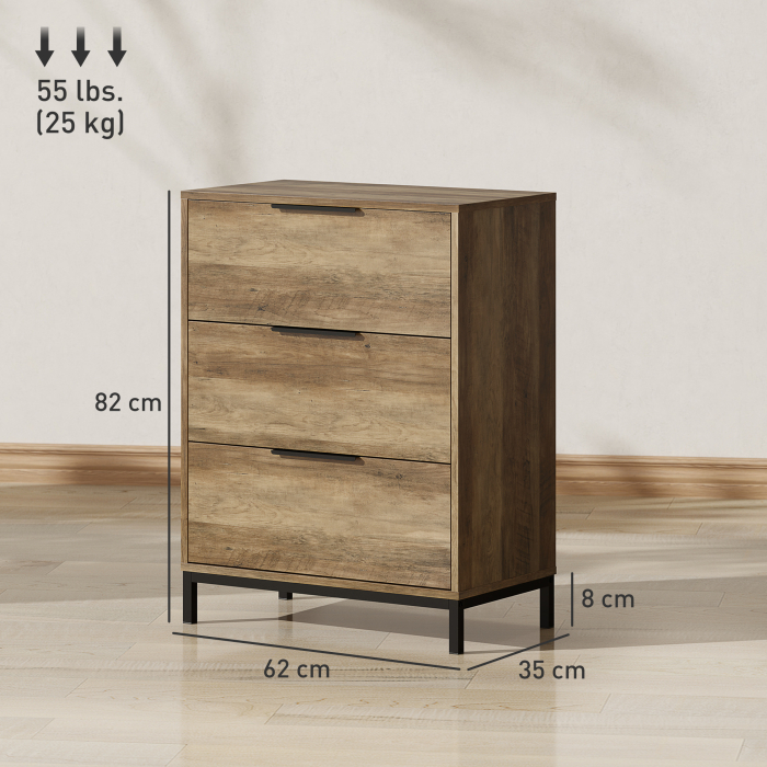  Comoda cu 3 sertare, sistem anti-rasturnare, cu manere negre, din lemn si metal, 62x35x82 cm, maro inchis [3]