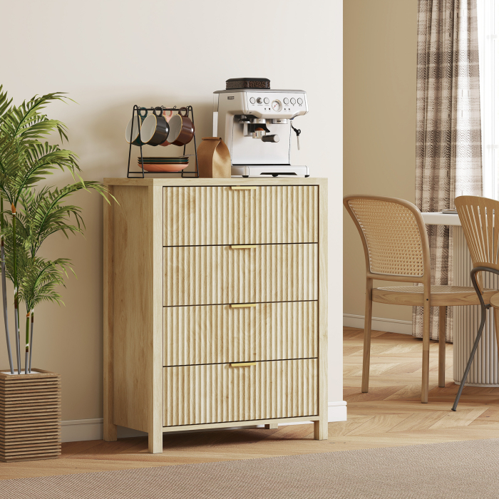  Comoda cu 4 Sertare Canelate si Manere Aurii 70x38x93 cm Lemn [8]