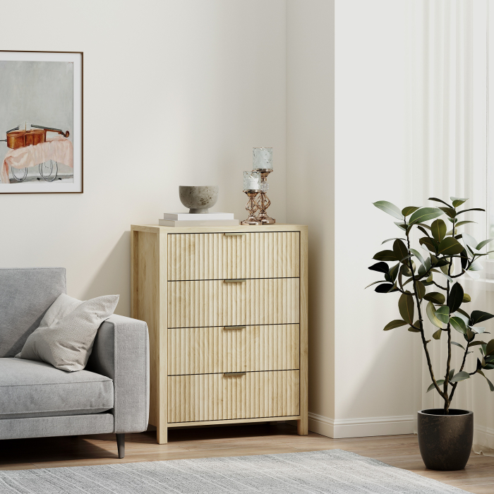  Comoda cu 4 Sertare Canelate si Manere Aurii 70x38x93 cm Lemn [9]