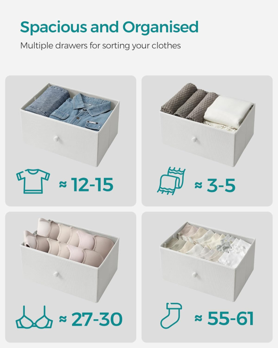 Comoda cu 4 sertare din material textil, cadru metalic, 45x30x91 cm, alb [7]