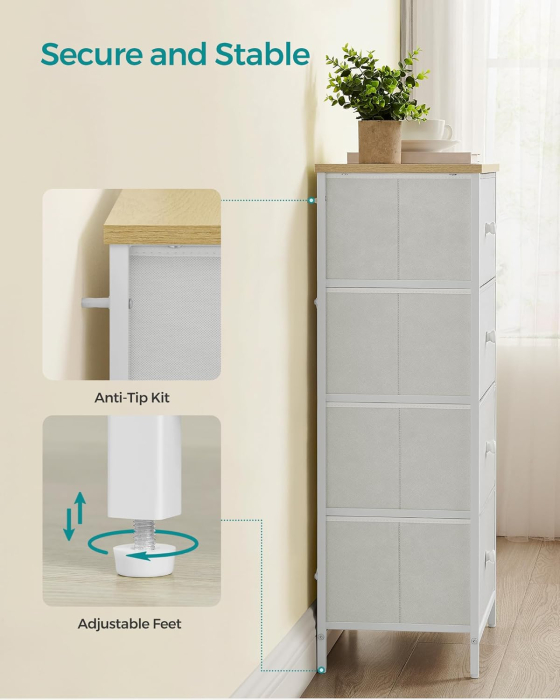 Comoda cu 4 sertare din material textil, cadru metalic, 45x30x91 cm, alb [6]