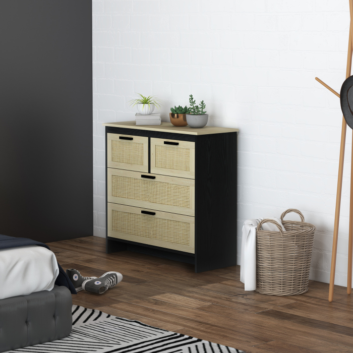  Comoda cu 4 Sertare din PAL si Ratan pentru Living si Dormitor, 80x38x80 cm [2]