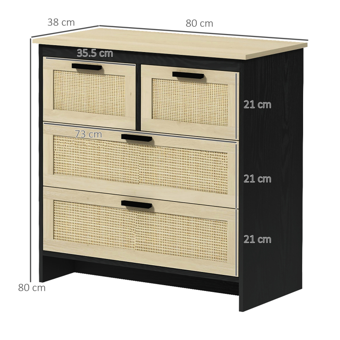  Comoda cu 4 Sertare din PAL si Ratan pentru Living si Dormitor, 80x38x80 cm [3]