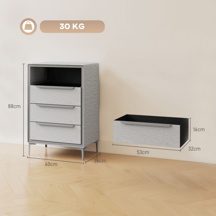 Comoda cu 4 Sertare in Otel cu Acoperire in tesut cu Efect de In, 60x36x88 cm, Gri [3]