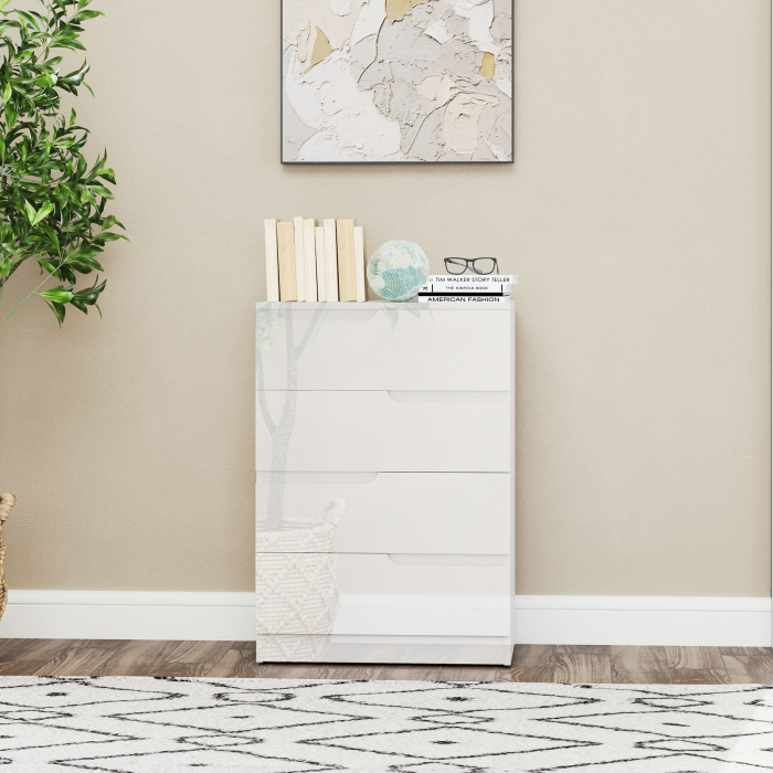  Comoda cu 4 Sertare Moderna si Minimalista, Comoda din Pal Melaminat, 60x40x85 cm, Alb Lucios [7]
