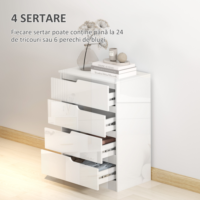  Comoda cu 4 Sertare Moderna si Minimalista, Comoda din Pal Melaminat, 60x40x85 cm, Alb Lucios [4]