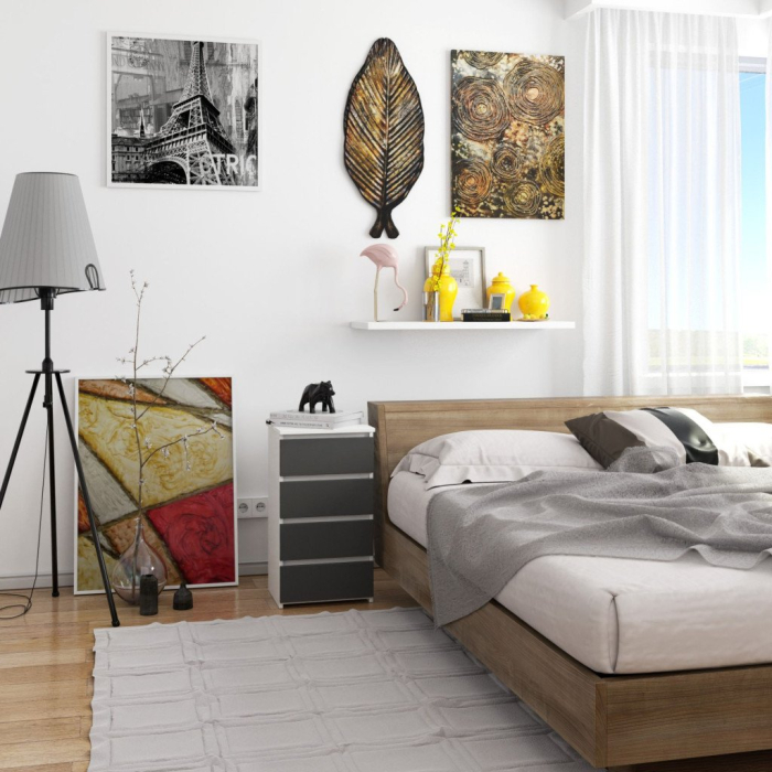 Comoda cu 4 sertare, PAL laminat 16mm, 40x35x74 cm, alb si gri [5]