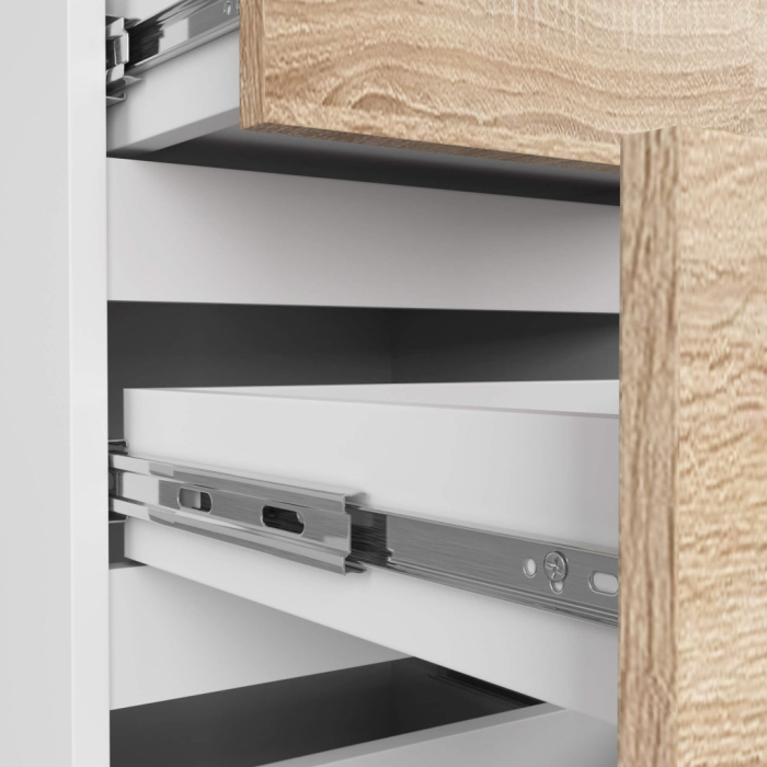 Comoda cu 4 sertare, PAL laminat 16mm, 40x35x74 cm, alb si stejar sonoma [4]