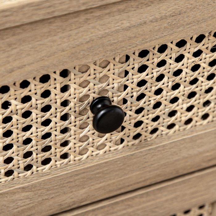  Comoda cu 4 Sertare si Insertii din Rattan Stil Boho, 80x35x95 cm, Lemn Natural [9]