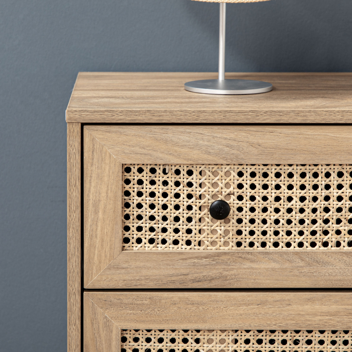  Comoda cu 4 Sertare si Insertii din Rattan Stil Boho, 80x35x95 cm, Lemn Natural [7]
