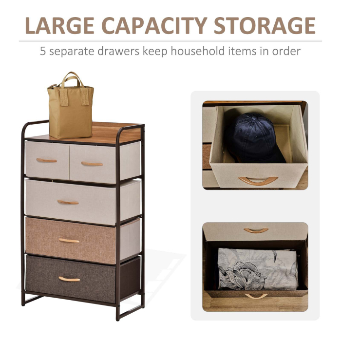  Comoda cu 5 sertare pliabile din material textil Raft din MDF 58x29x99cm [4]