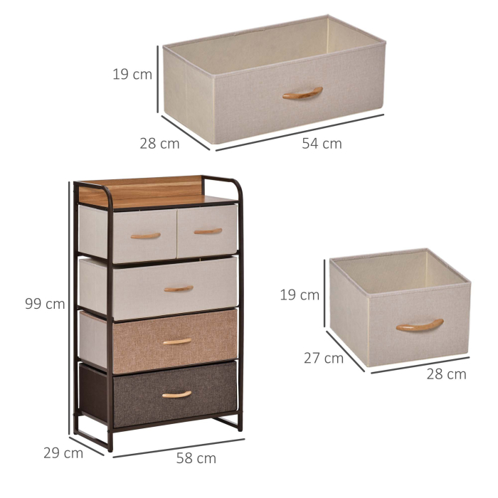  Comoda cu 5 sertare pliabile din material textil Raft din MDF 58x29x99cm [3]