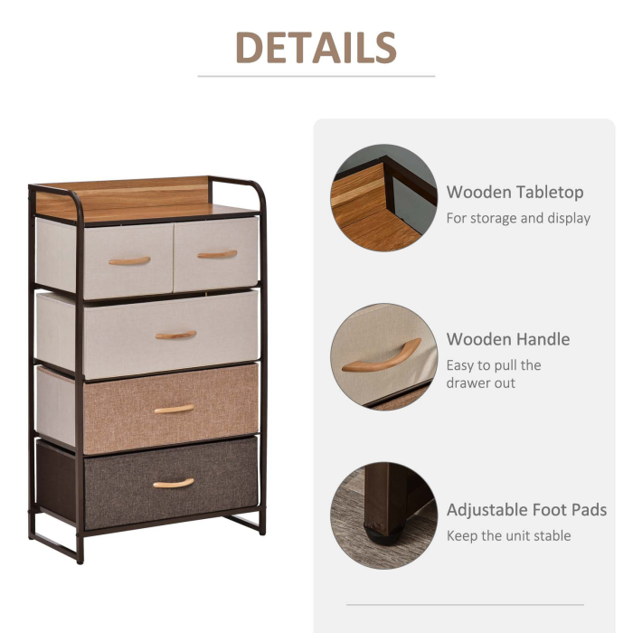  Comoda cu 5 sertare pliabile din material textil Raft din MDF 58x29x99cm [5]