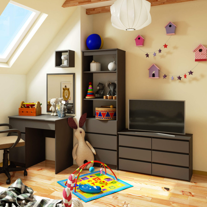 Comoda cu 6 sertare, PAL laminat, 100x35x57 cm, gri [6]