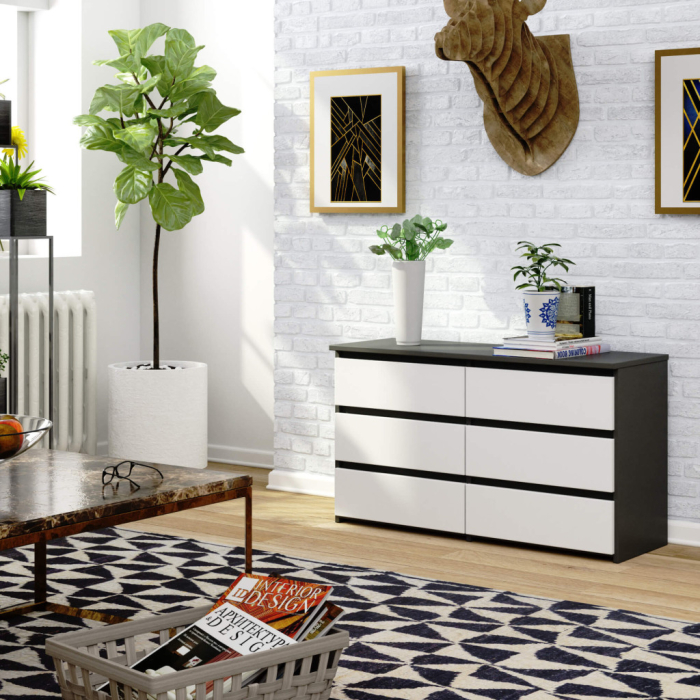 Comoda cu 6 sertare, PAL laminat, 100x35x57 cm, gri si alb [5]