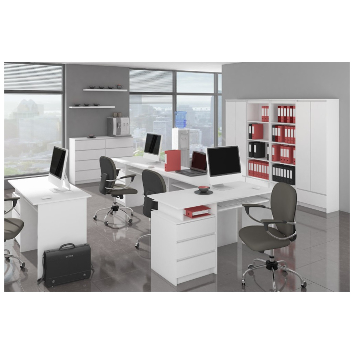 Comoda cu 6 sertare, PAL laminat, 138x40x77 cm, alb mat [5]