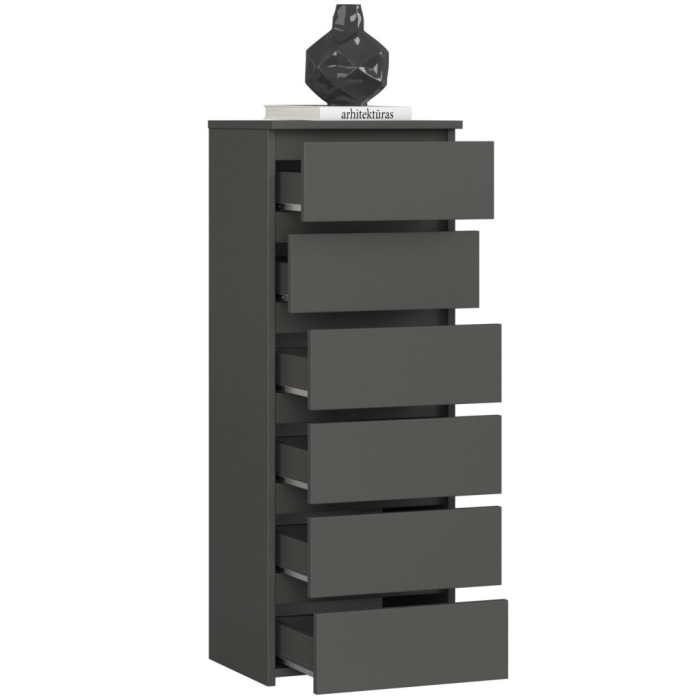 Comoda 6 sertare pal laminat glisiere metalice, 40x35x109 cm, depozitare generoasa, gri [2]