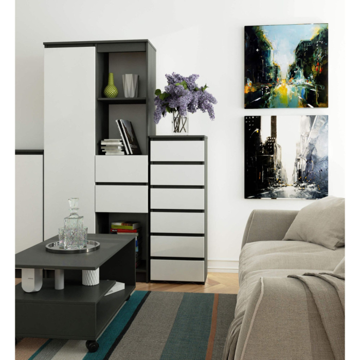 Comoda cu 6 sertare, PAL laminat 16 mm, 40x35x109 cm, gri si alb [4]