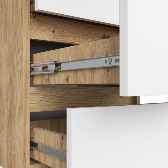 Comoda cu 6 sertare, PAL laminat 16 mm, 40x35x109 cm, stejar artisan si alb [6]