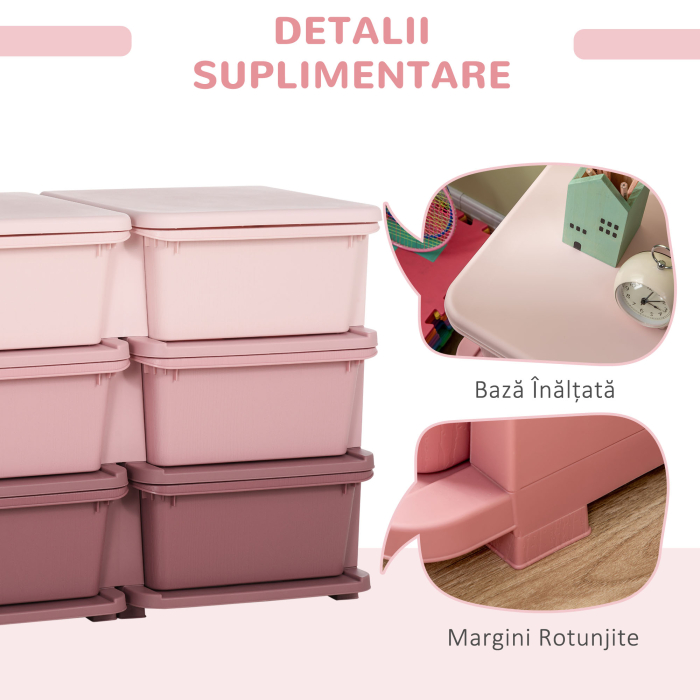  Comoda cu 6 Sertare pentru Copii 3-6 Ani cu Margini Rotunjite, din PP Roz, 75x37x56.5 cm [7]