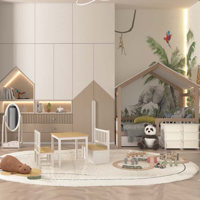  Comoda cu 6 sertare pentru copii de 3-6 ani, cu margini rotunjite, din PP crem, 75x37x56.5 cm [9]