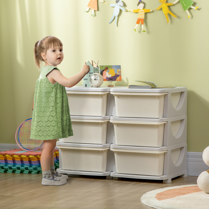  Comoda cu 6 sertare pentru copii de 3-6 ani, cu margini rotunjite, din PP crem, 75x37x56.5 cm [2]