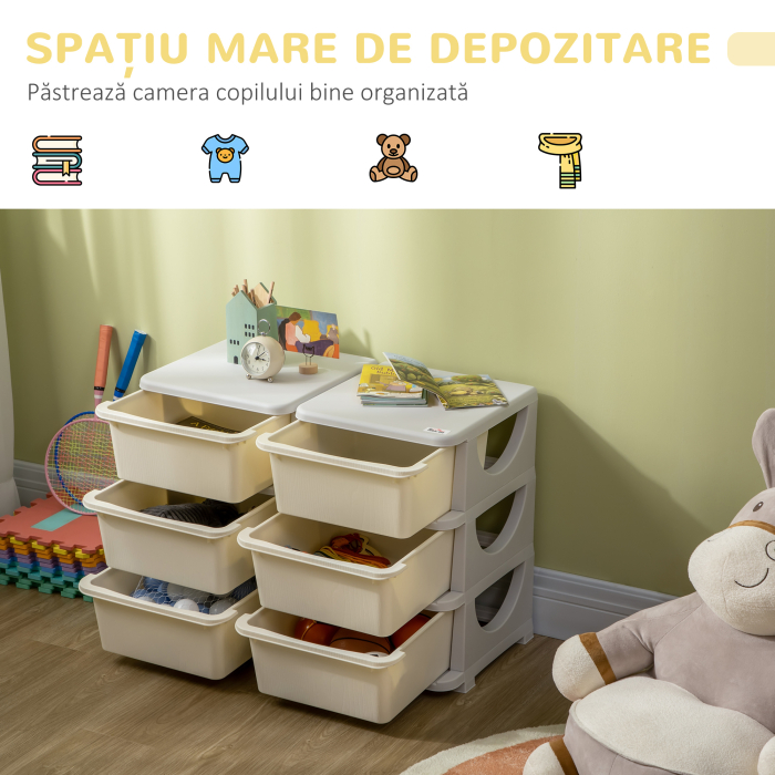  Comoda cu 6 sertare pentru copii de 3-6 ani, cu margini rotunjite, din PP crem, 75x37x56.5 cm [4]