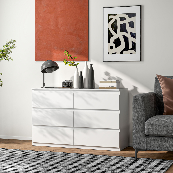  Comoda cu 6 sertare pentru dormitor, din lemn, cu ghidaje metalice, 120x39x75 cm, alba [7]