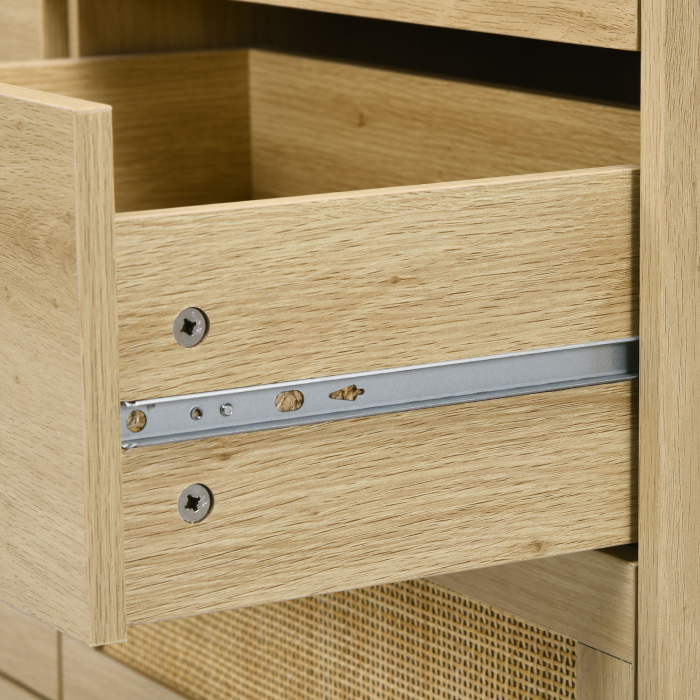  Comoda cu 6 sertare stil boho pentru dormitor si hol, din lemn si ratan, 110x40x69 cm, stejar [8]