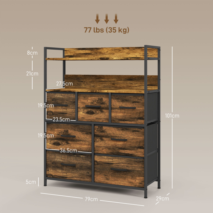  Comoda cu 7 Sertare Detasabile cu 2 Rafturi Industrial din Lemn si Otel, 79x29x101 cm, Maro si Negru [3]