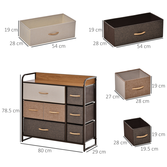  Comoda cu 7 sertare pliabile din material textil Raft din MDF 80x29x78.5cm [3]