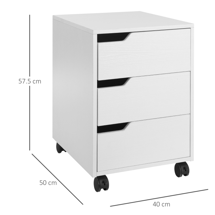  Comoda de birou cu 3 sertare si manere ascunse, din lemn si metal, 40x50x57.5 cm, alb [3]