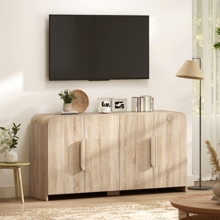  Comoda de Bucatarie cu 2 Dulapuri, Usi Soft-Close si Rafturi Reglabile, 157x39x82 cm, Lemn Natural [9]